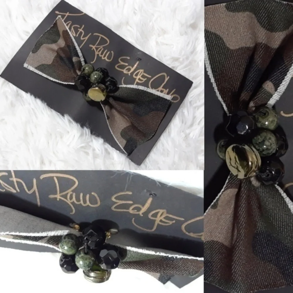 ☄Tasty Raw Edge Camo Beady Bow Brooch Pins
